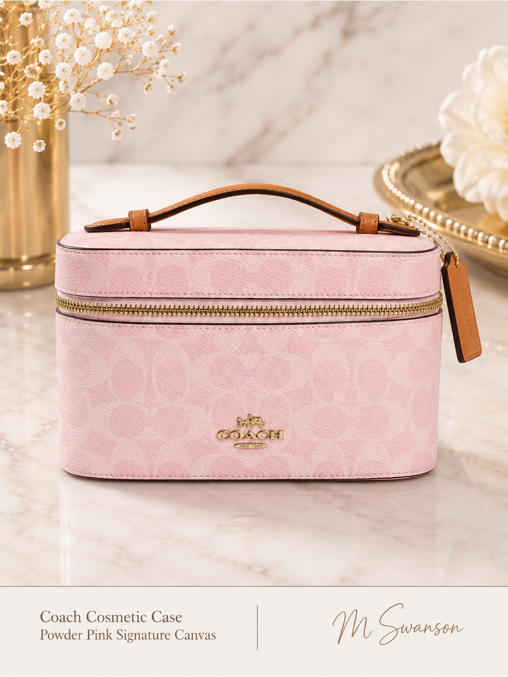 NEW Coach Cosmetic Case Powder Pink Signature Canvas CEA56 – NWT